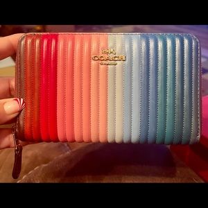 Coach Medium ID Zip Wallet with Rainbow Linear Quilting